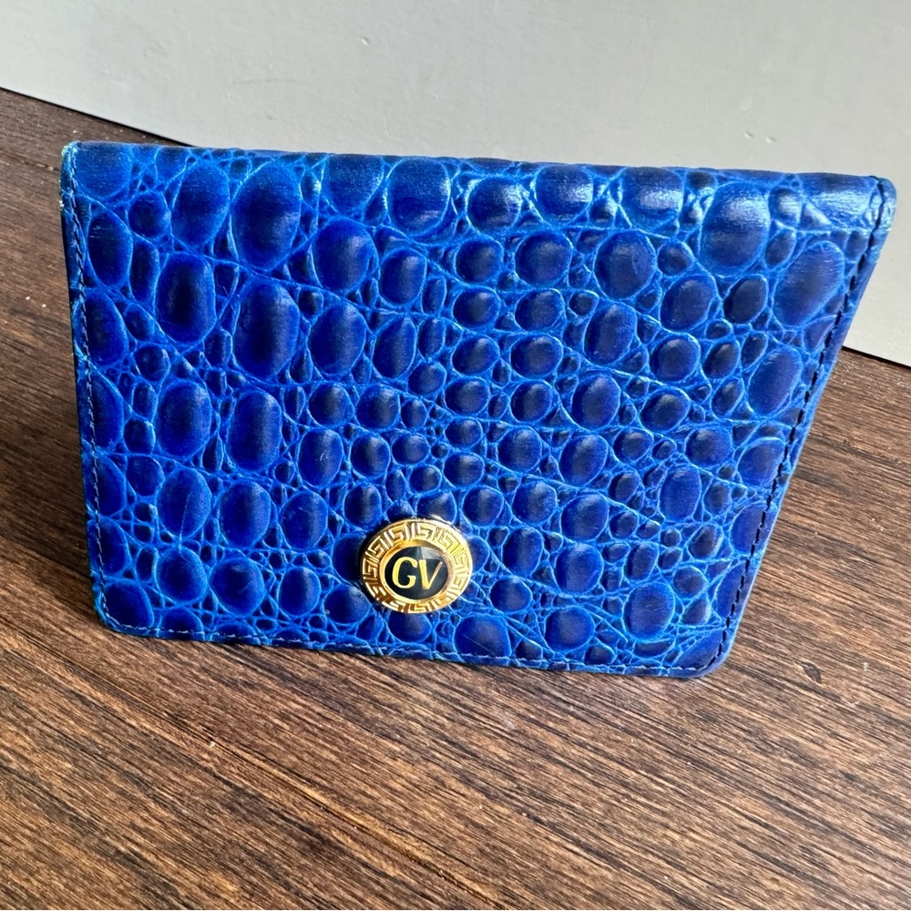 Gianni Versace Rare Vintage Royal Blue Croc Card Wallet